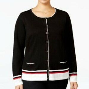 Karen Scott Black & White Cardigan Sweater Sz 1X